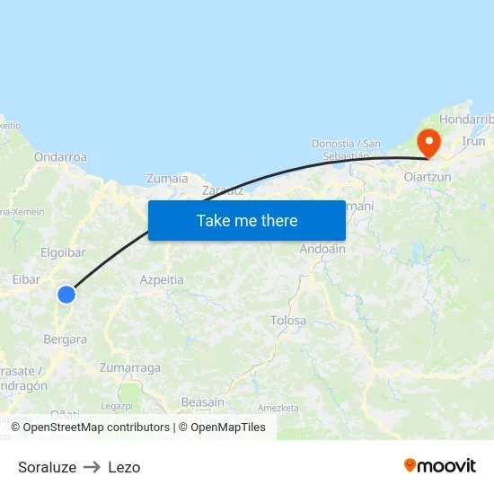 Soraluze to Lezo map