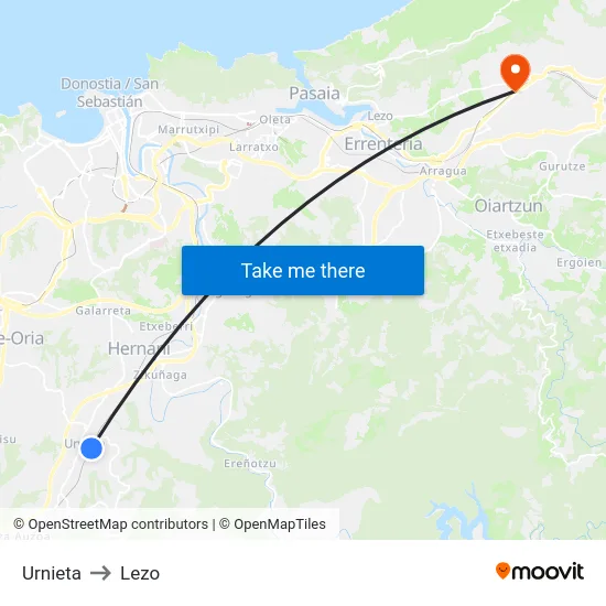 Urnieta to Lezo map