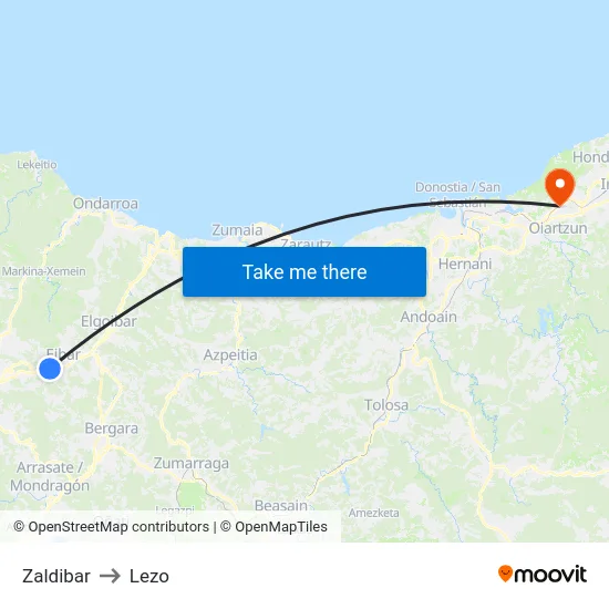 Zaldibar to Lezo map