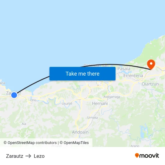 Zarautz to Lezo map
