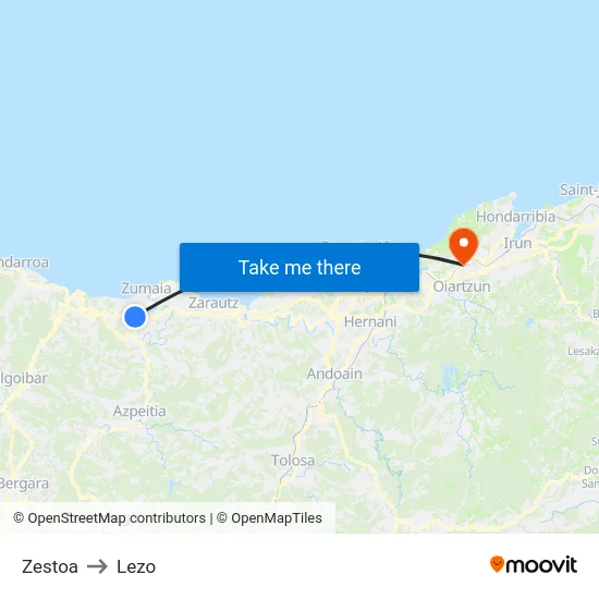 Zestoa to Lezo map