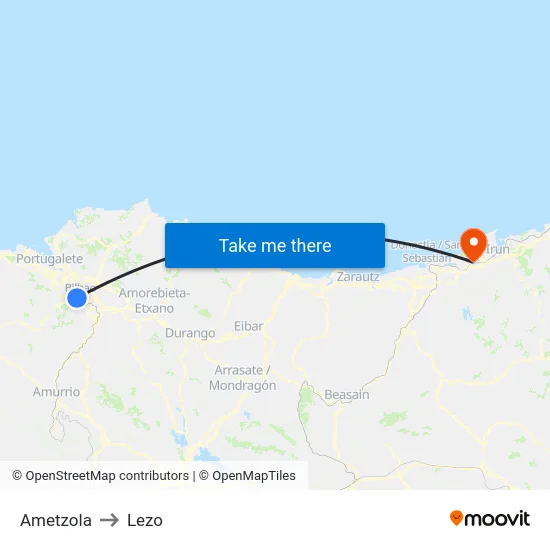 Ametzola to Lezo map