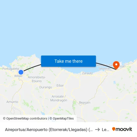 Aireportua/Aeropuerto (Etorrerak/Llegadas) (1003) to Lezo map
