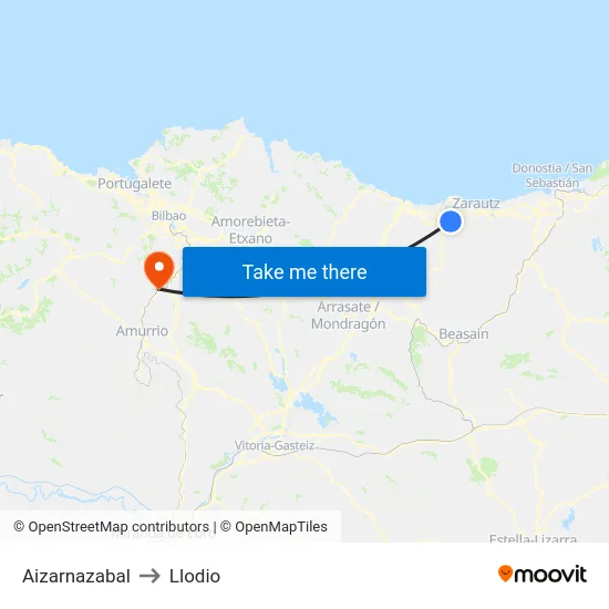 Aizarnazabal to Llodio map