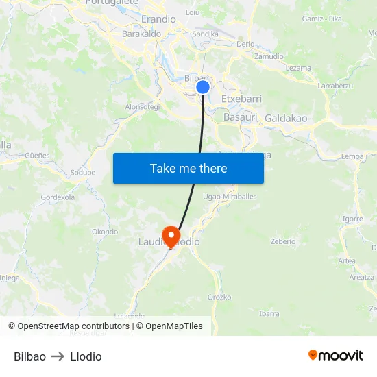 Bilbao to Llodio map