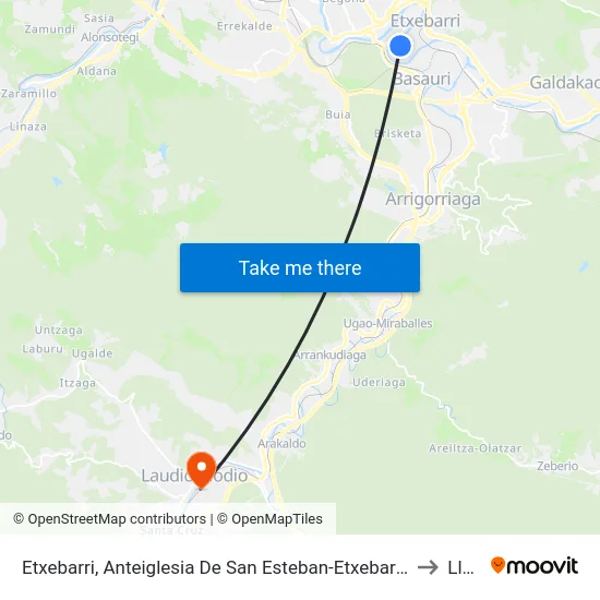 Etxebarri, Anteiglesia De San Esteban-Etxebarri Doneztebeko Elizatea to Llodio map