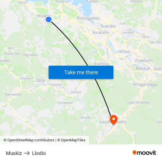 Muskiz to Llodio map