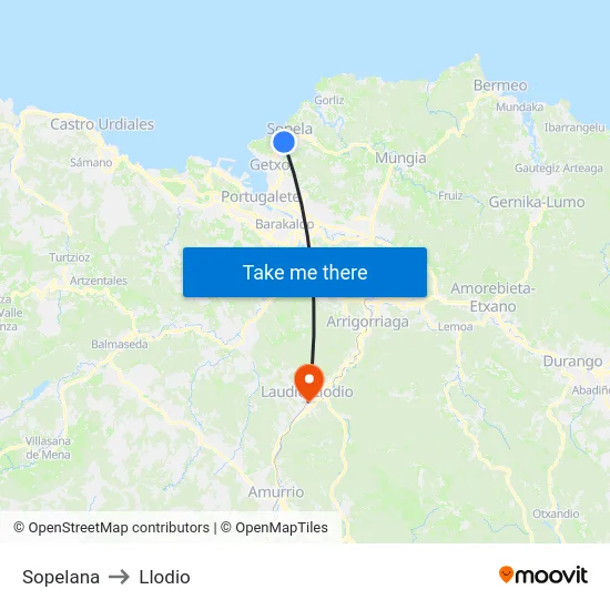Sopelana to Llodio map