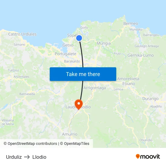 Urduliz to Llodio map