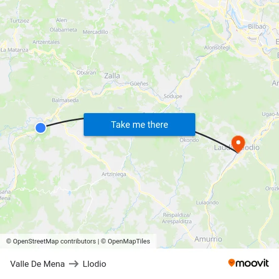 Valle De Mena to Llodio map