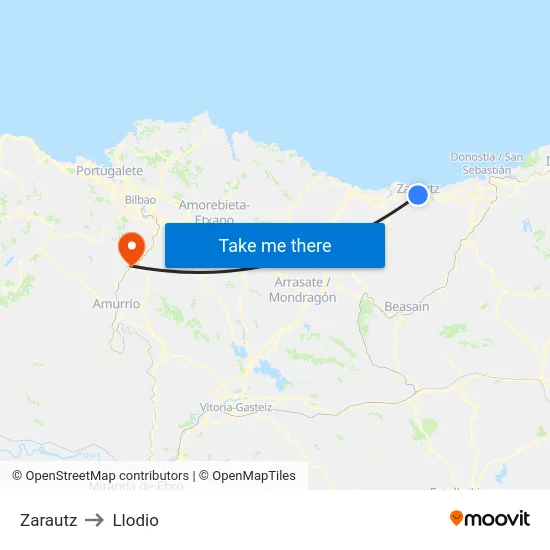 Zarautz to Llodio map