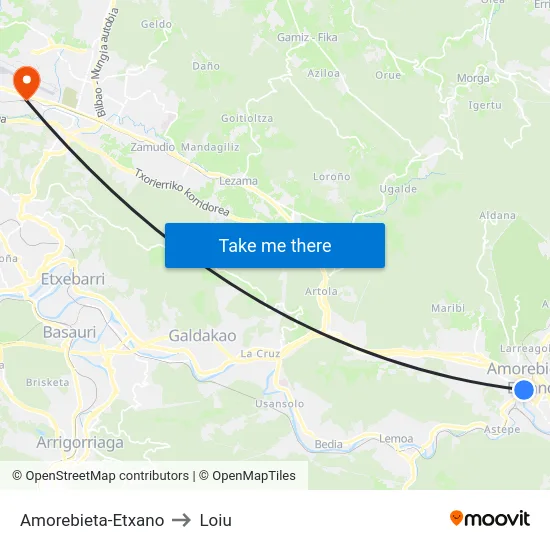 Amorebieta-Etxano to Loiu map