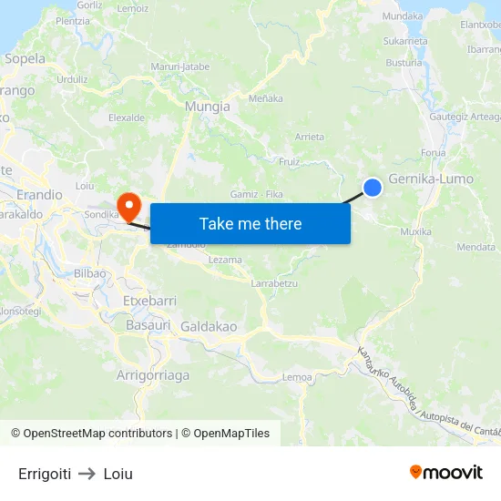 Errigoiti to Loiu map