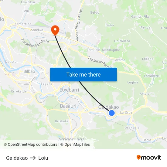 Galdakao to Loiu map