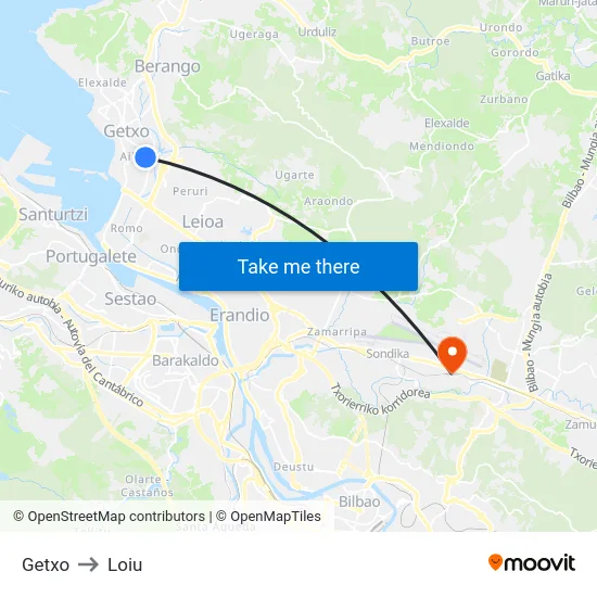 Getxo to Loiu map