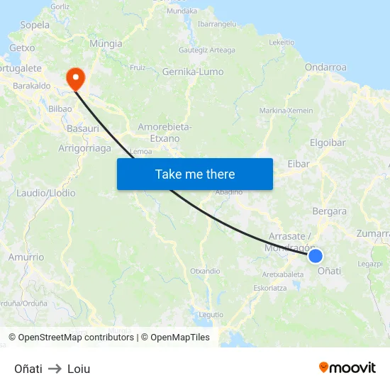 Oñati to Loiu map