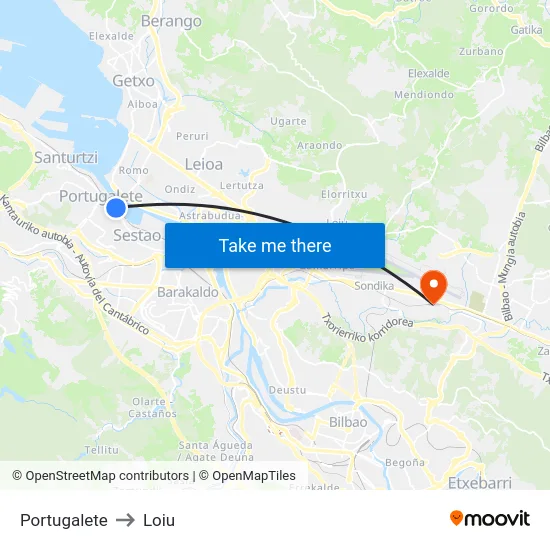 Portugalete to Loiu map