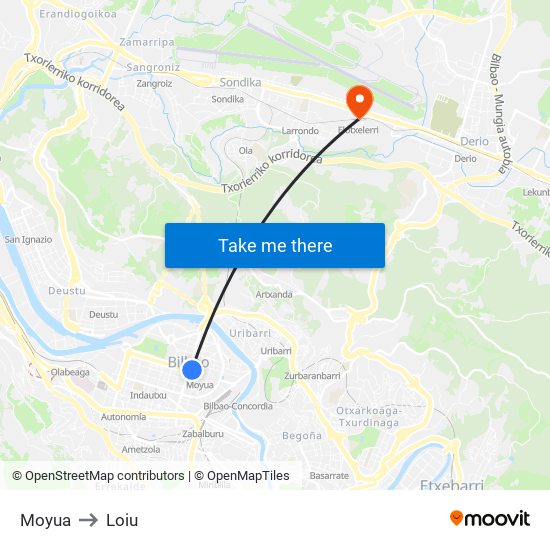 Moyua to Loiu map