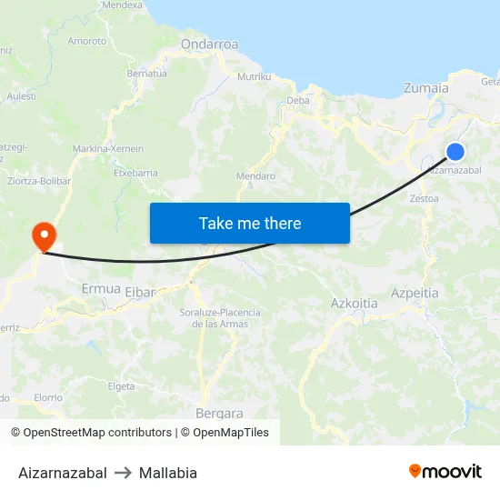 Aizarnazabal to Mallabia map