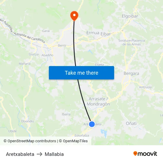 Aretxabaleta to Mallabia map