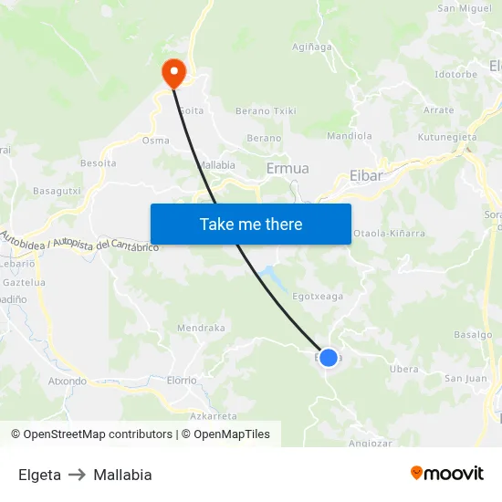 Elgeta to Mallabia map