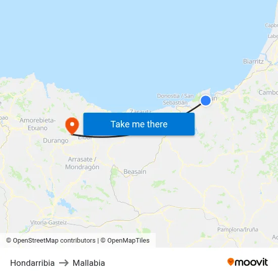 Hondarribia to Mallabia map