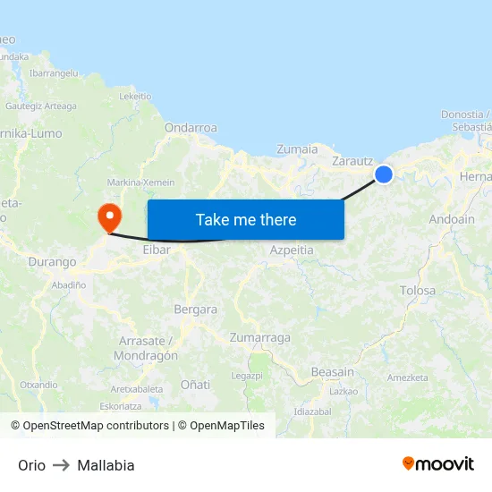 Orio to Mallabia map