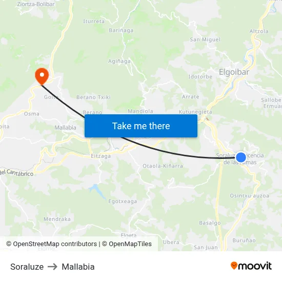Soraluze to Mallabia map