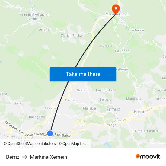 Berriz to Markina-Xemein map