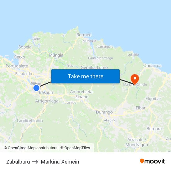 Zabalburu to Markina-Xemein map