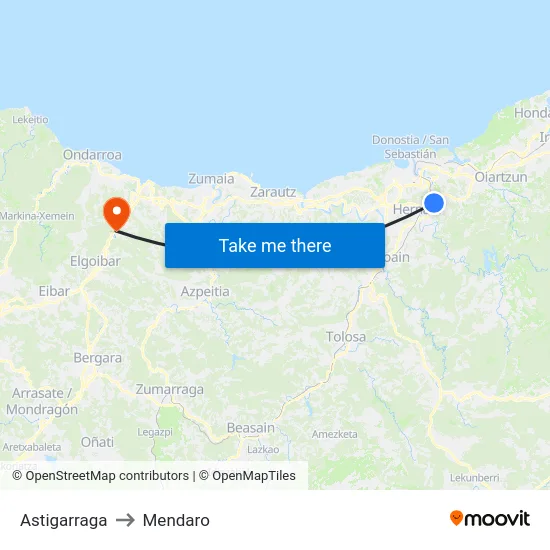 Astigarraga to Mendaro map
