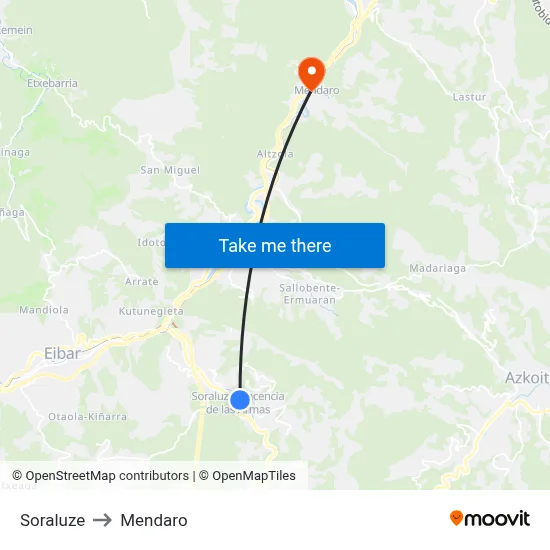 Soraluze to Mendaro map