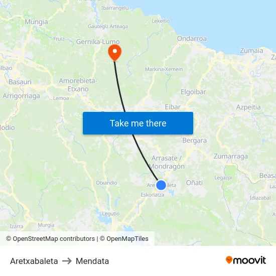 Aretxabaleta to Mendata map