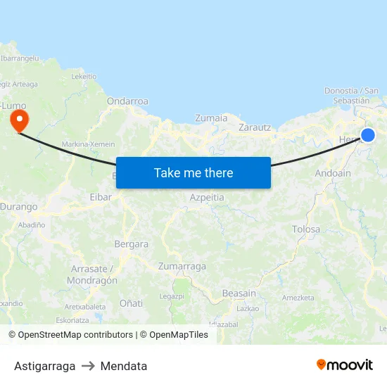 Astigarraga to Mendata map
