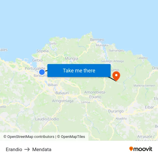 Erandio to Mendata map
