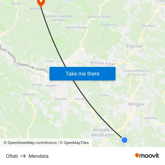 Oñati to Mendata map