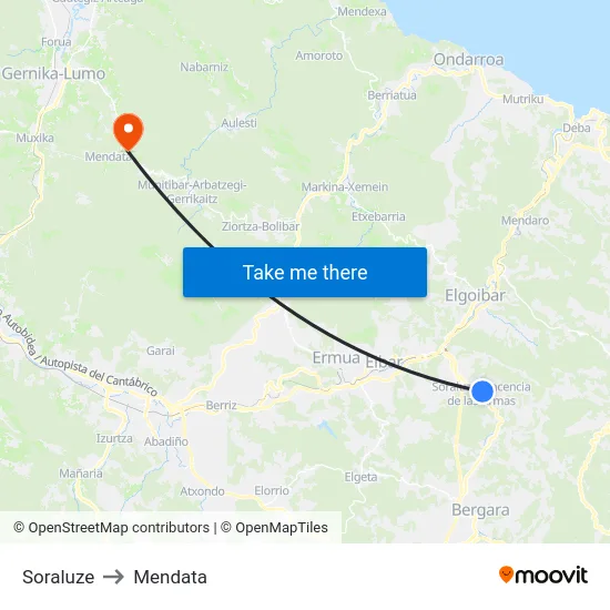 Soraluze to Mendata map