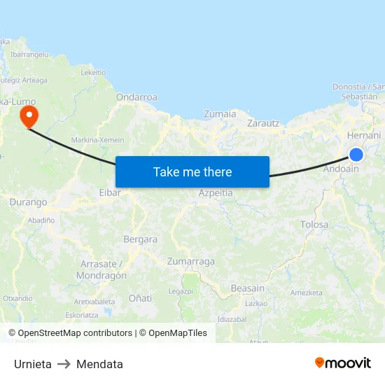 Urnieta to Mendata map