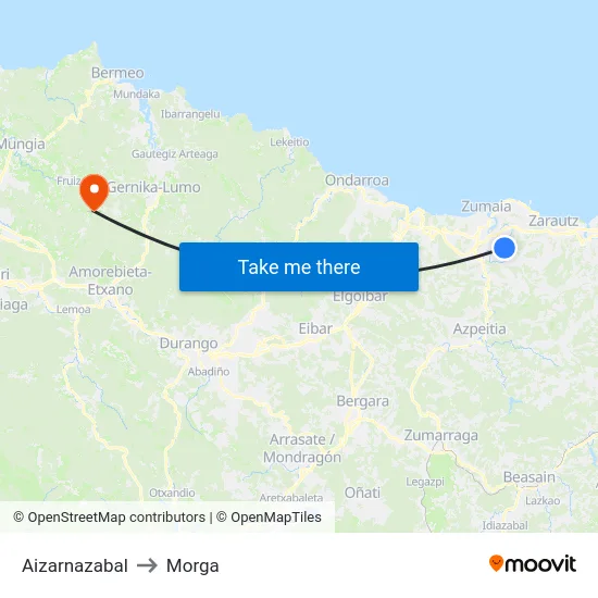 Aizarnazabal to Morga map