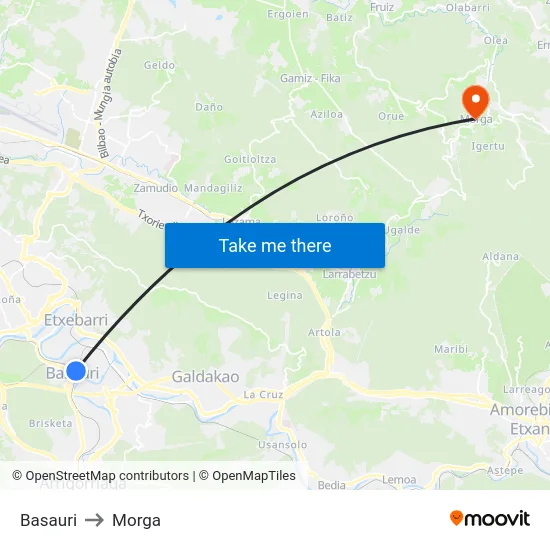 Basauri to Morga map