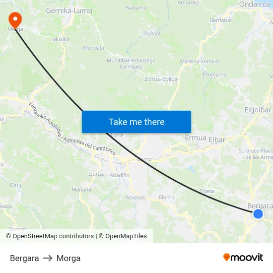 Bergara to Morga map
