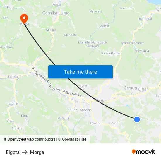 Elgeta to Morga map