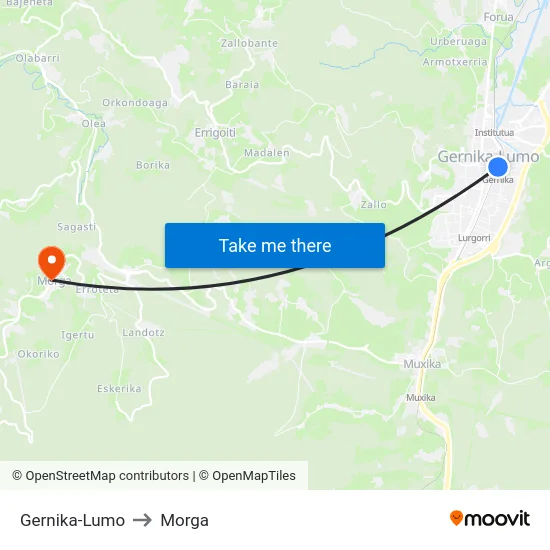 Gernika-Lumo to Morga map
