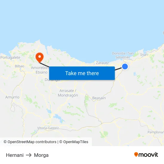 Hernani to Morga map