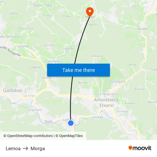 Lemoa to Morga map