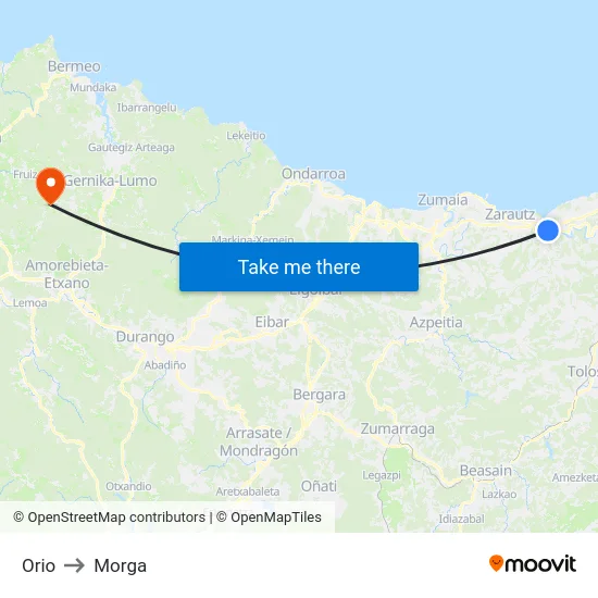Orio to Morga map