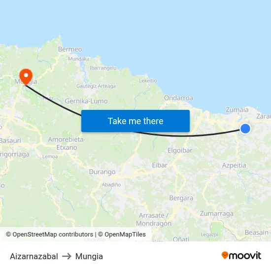 Aizarnazabal to Mungia map