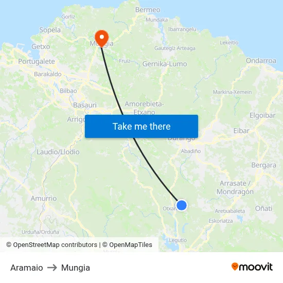 Aramaio to Mungia map
