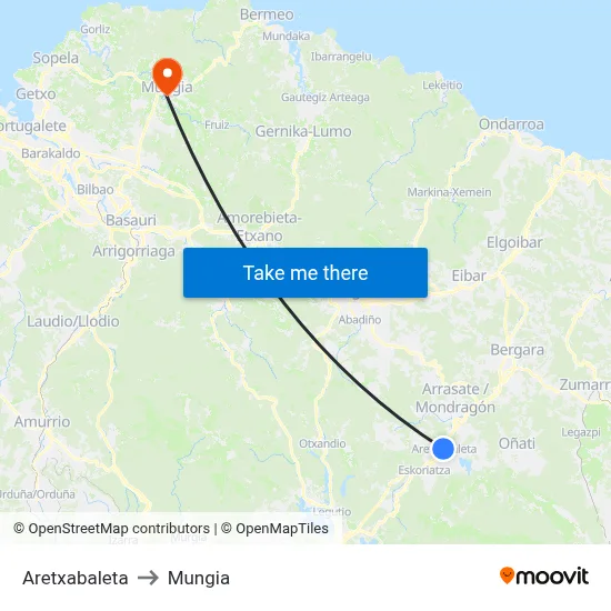 Aretxabaleta to Mungia map