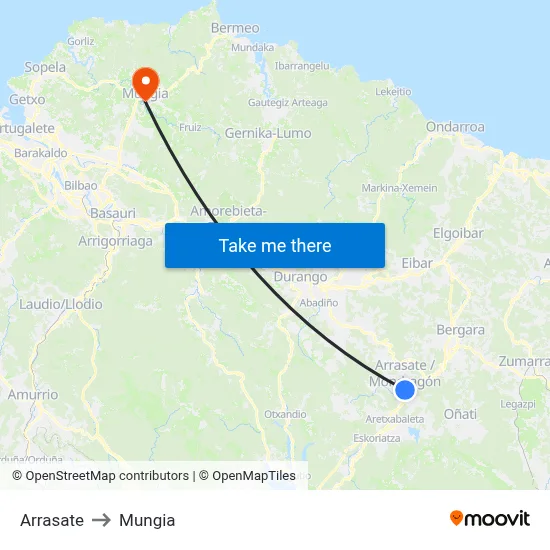 Arrasate to Mungia map